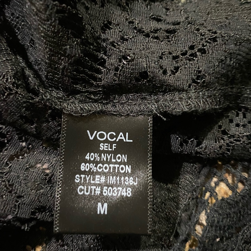 Vocal Lace Knit with Studded Faux Suede, Scalloped Hem Open Front Cardigan - Picture 12 of 13
